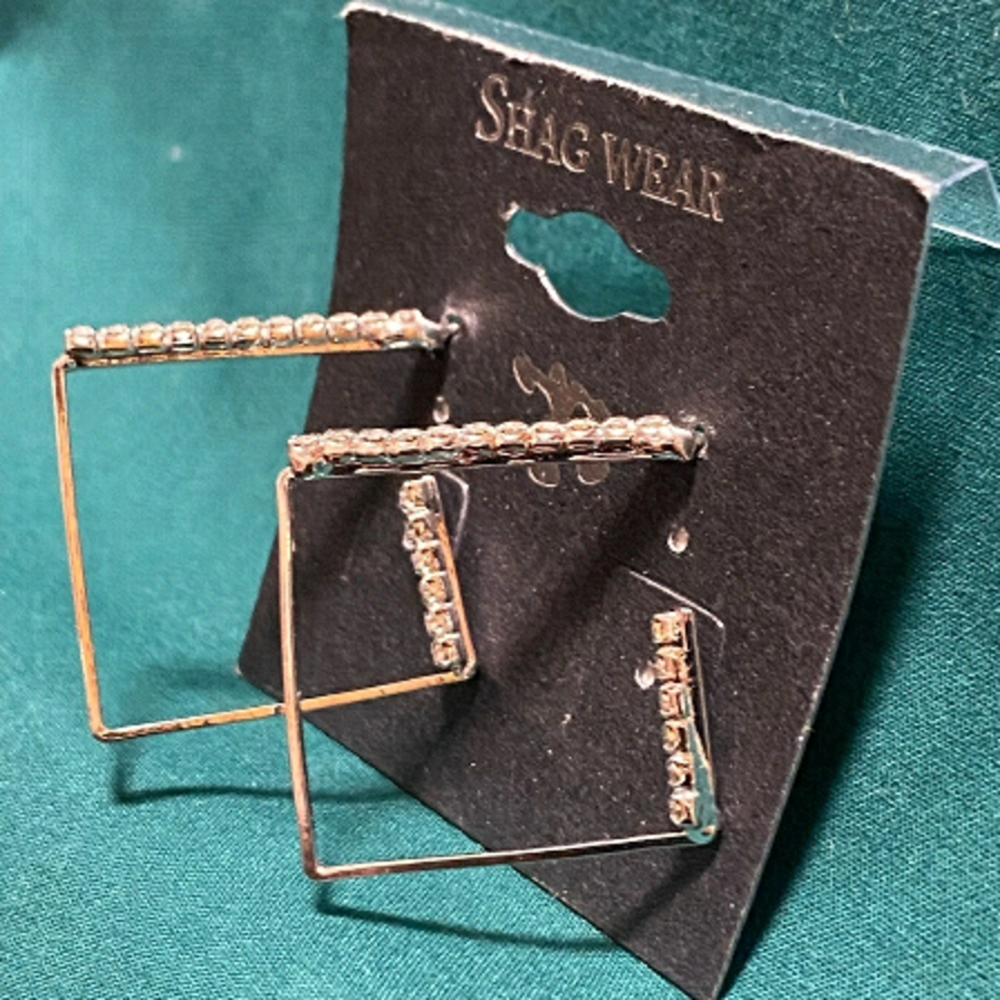 SHAG Wear Square Hoop Earrings, costume jewelry with bling, new.